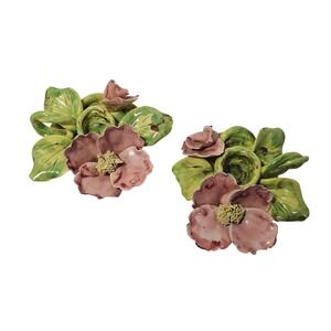 Vintage Ceramic Capodimonte Style Pink Floral Candle Holders Pair *Note